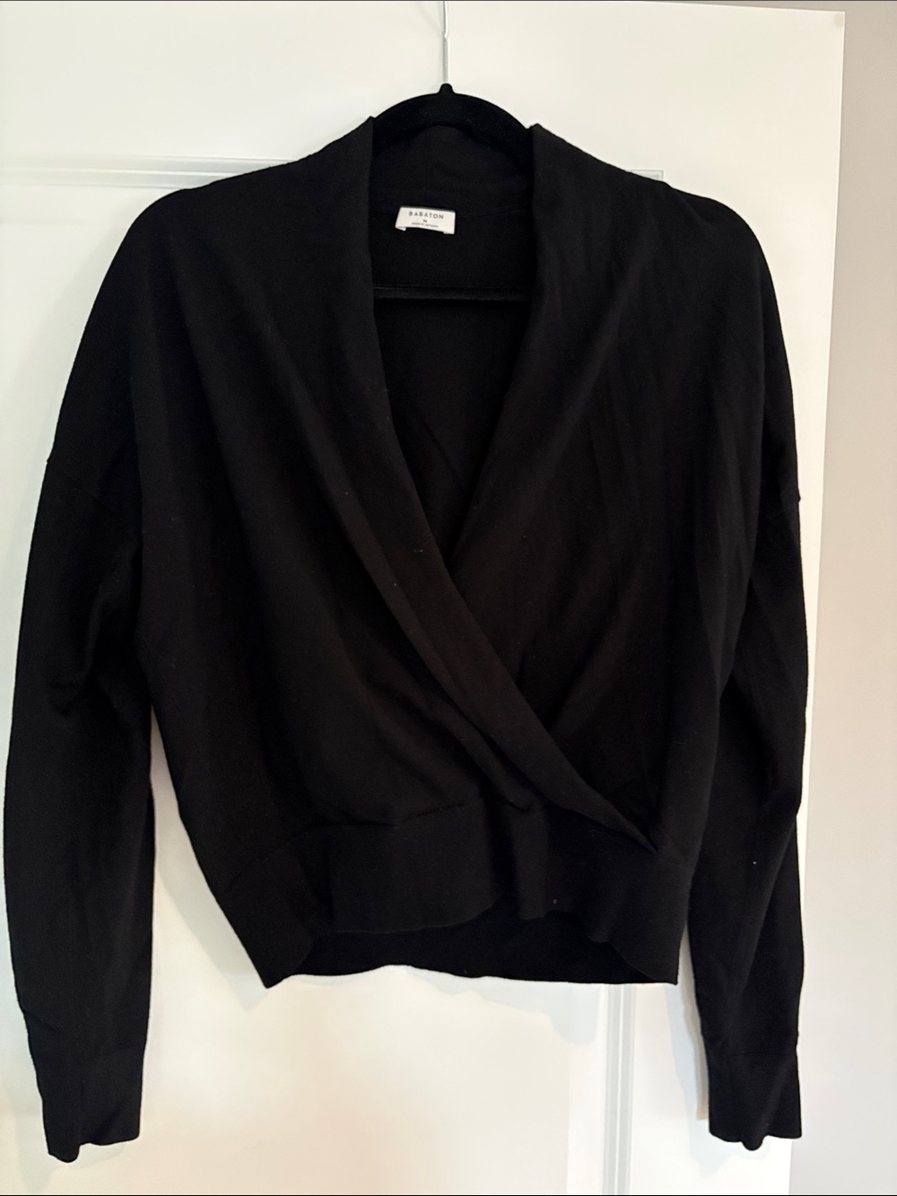 Babaton Black Wrap-Front V-Neck Sweater